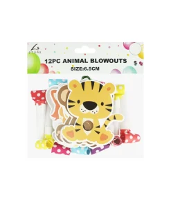 Animal Party Blowouts With Face Card 6.5cm 12pk