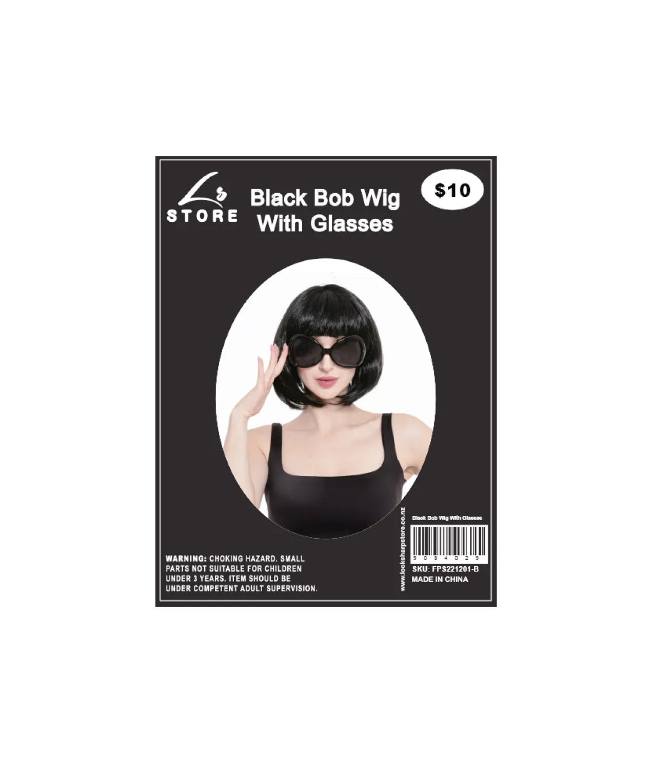 Black Bob Wig With Glasses Set