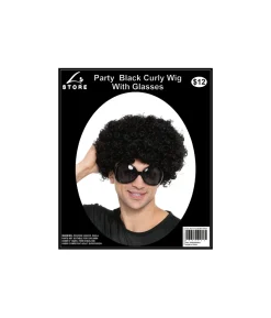 Black Curly Wig With Glasses Party Set