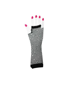 Black Fishnet Long Gloves With Crystals