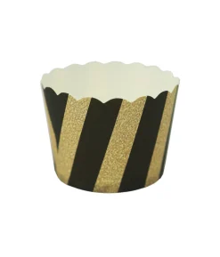 Black With Gold Stripe Baking Cup 24pc 6×4.5cm