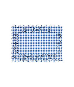 Blue Gingham Rectangle Paper Doilies 6.5x9in 50pk