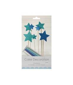 Blue Glitter Cake Candle Topper Set