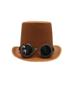 Brown Steampunk Top Hat with Goggles