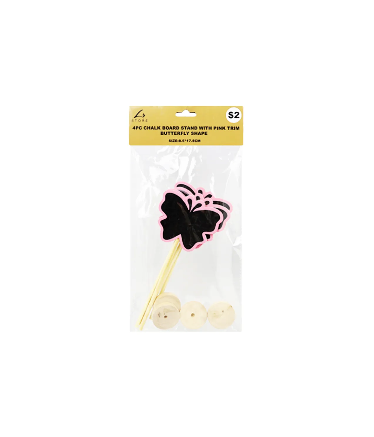 Butterfly Shape Chalk Board Stand With Pink Trim 4pc