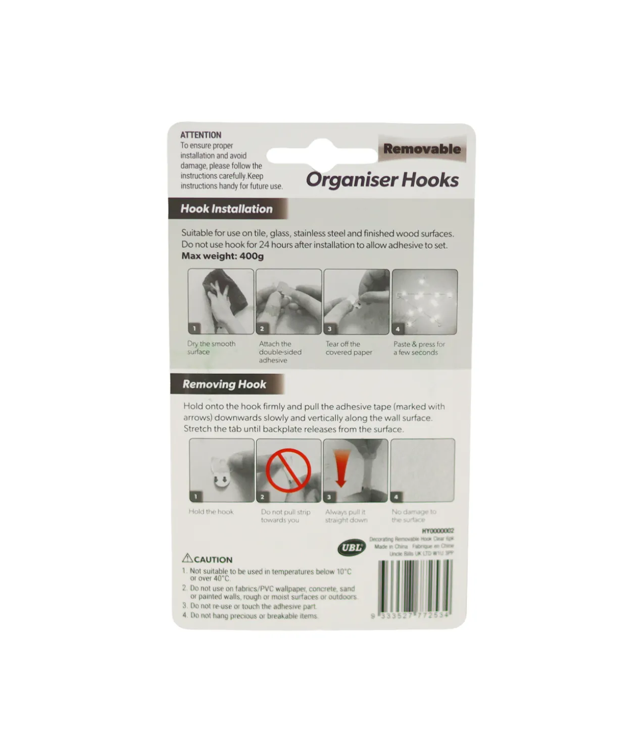 Clear Decorating Removable Organiser Hook 6pk