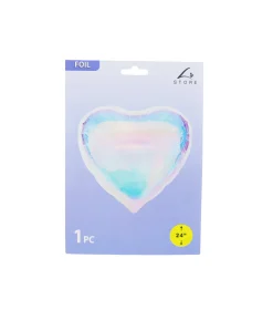 Clear Iridescent Heart Foil Balloon 24 inch 1pc