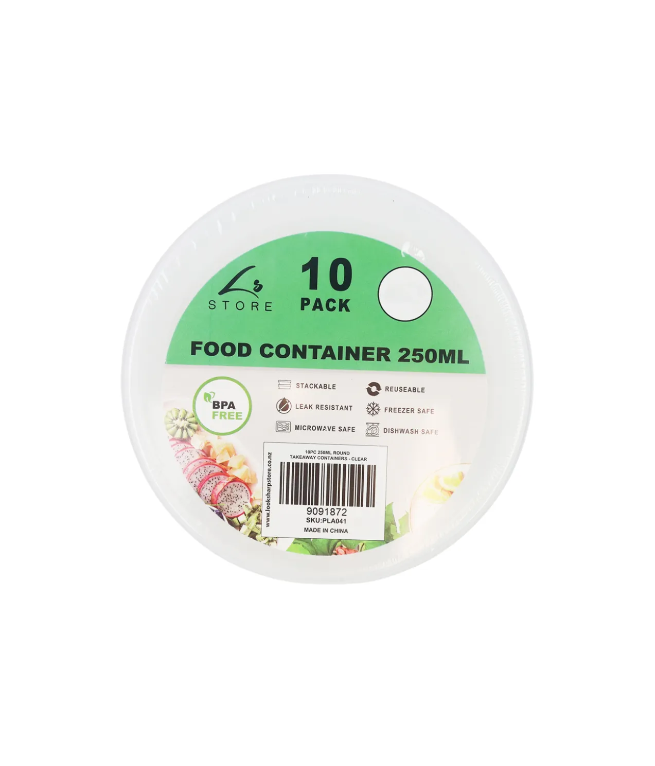 Clear PP Plastic Round Food Container 10pc 250ml