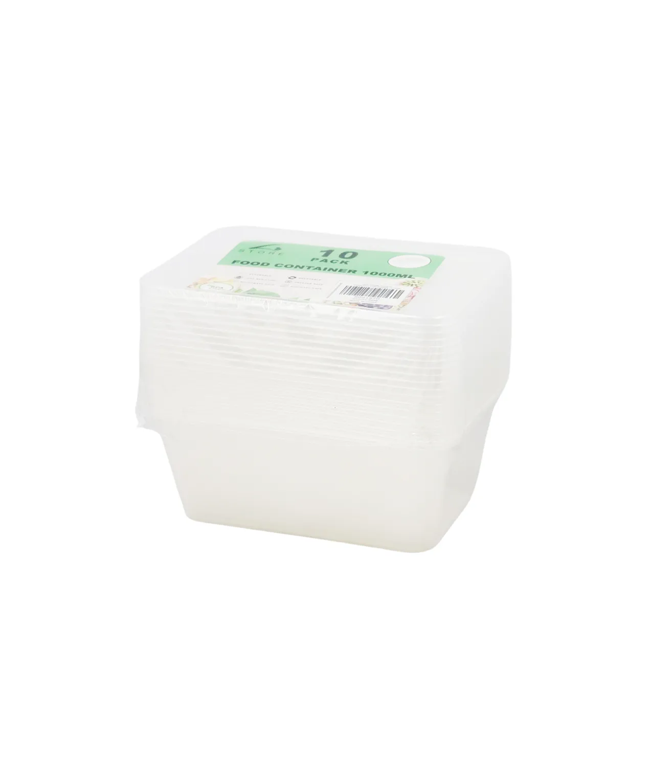 Clear PP Rectangular Food Container 10pc 1000ml