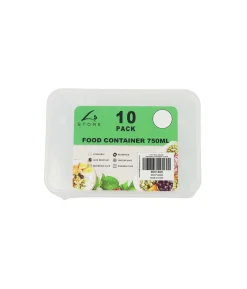 Clear PP Rectangular Food Container 10pc 750ml