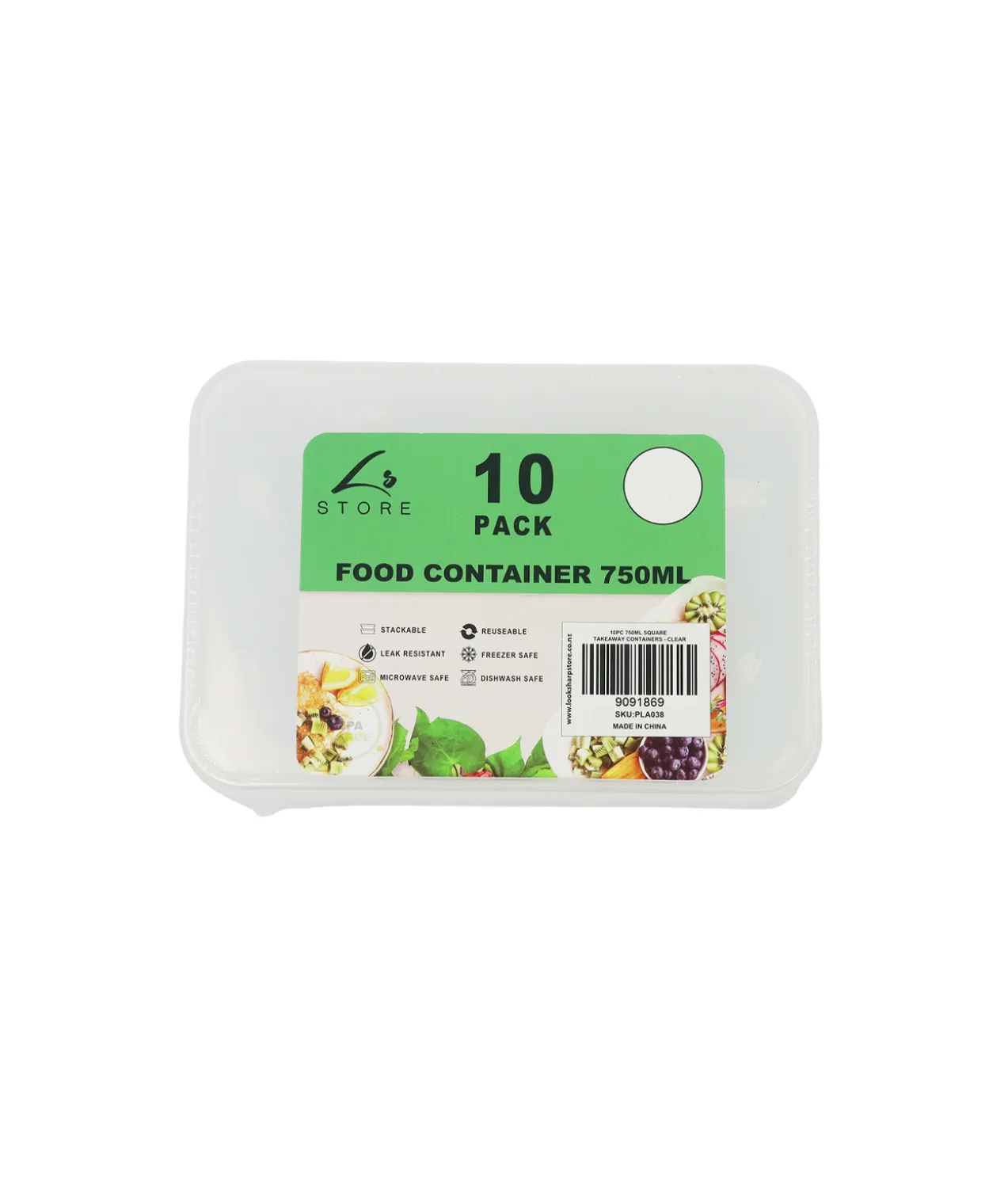 Clear PP Rectangular Food Container 10pc 750ml