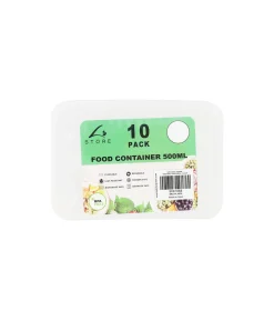 Clear PP Rectangular Food Container 10pc 500ml