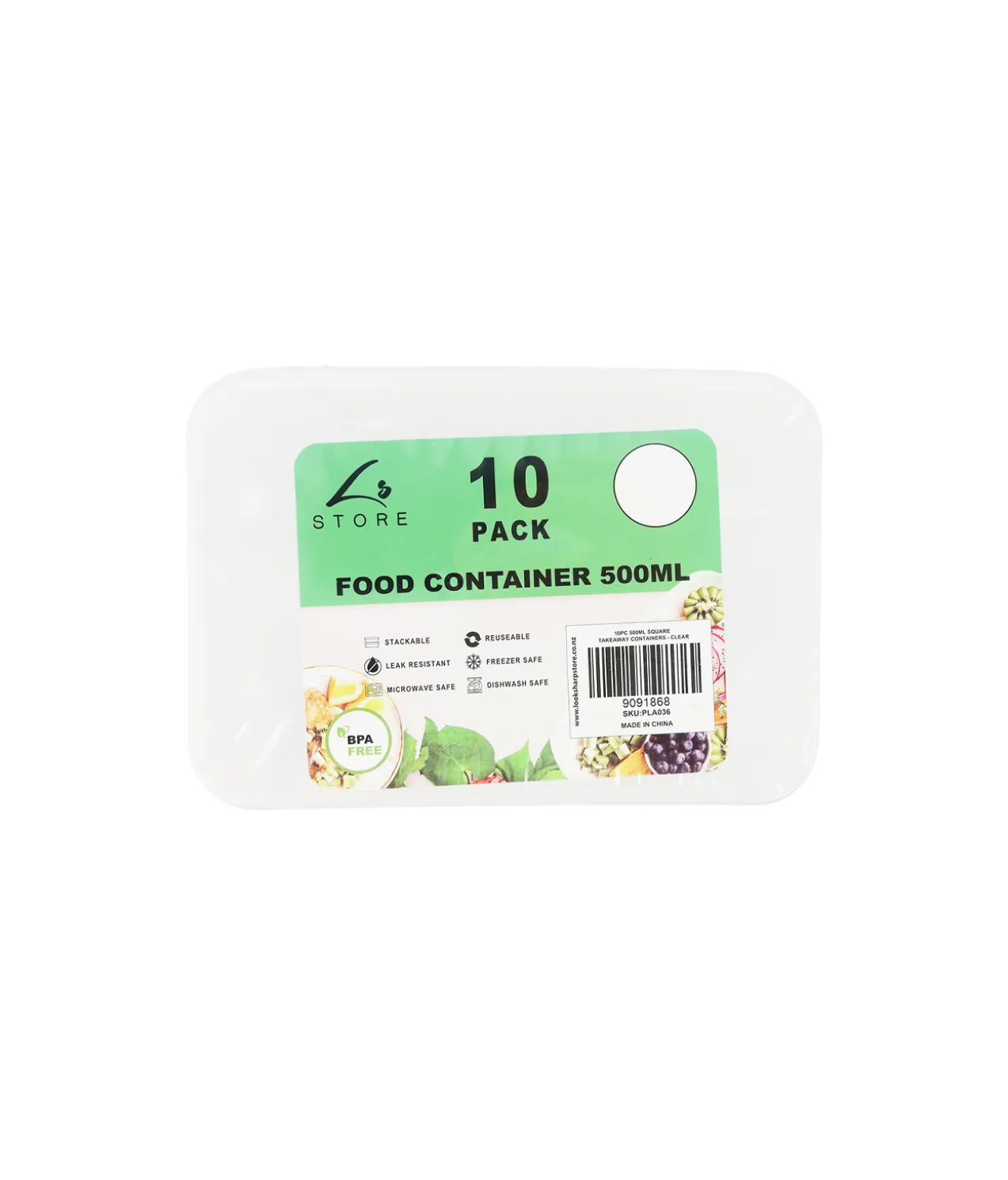 Clear PP Rectangular Food Container 10pc 500ml