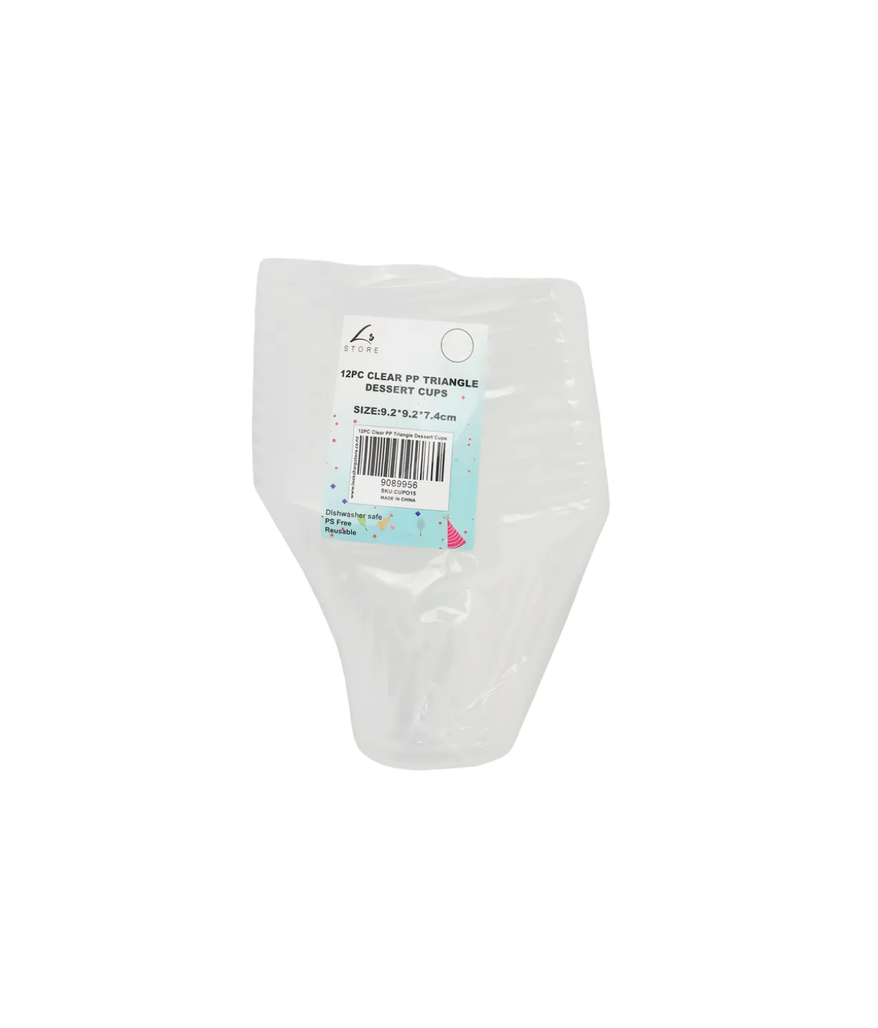 Clear PP Triangle Dessert Cups 9.2 x 9.2 x 7.4cm 12pc