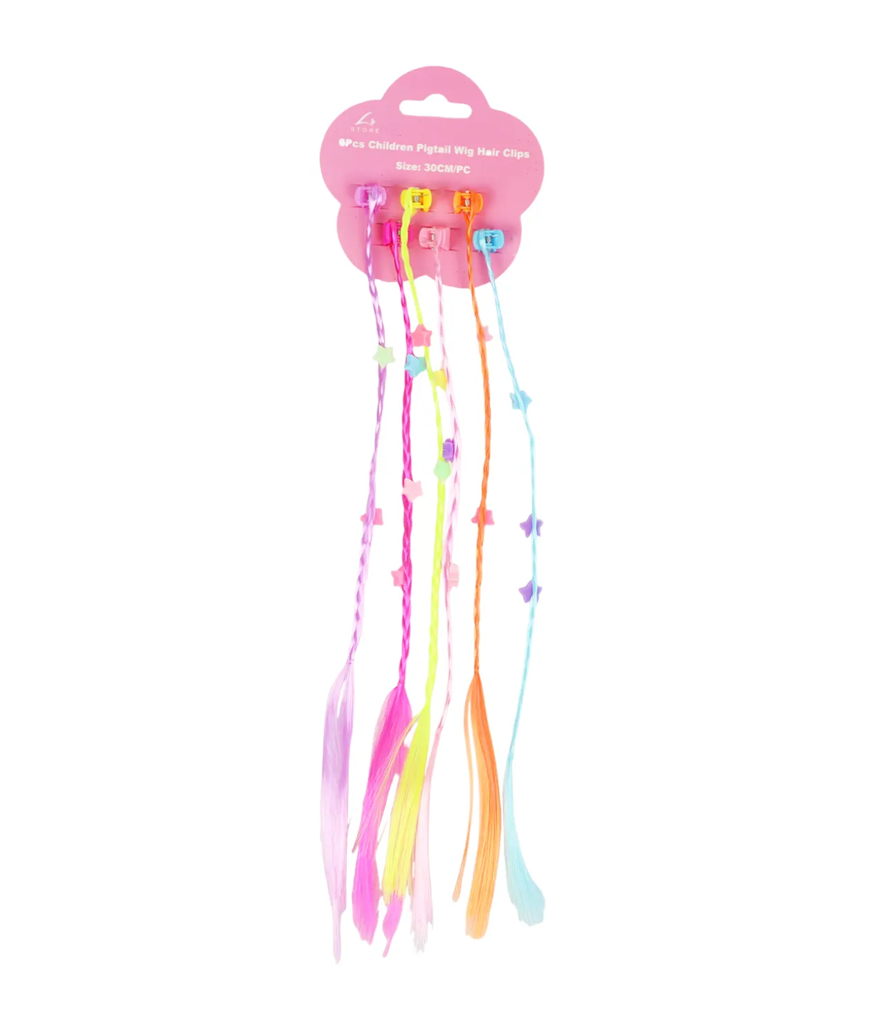 Colorful Children Pigtail Wig Hair Clips 6pc 30cm