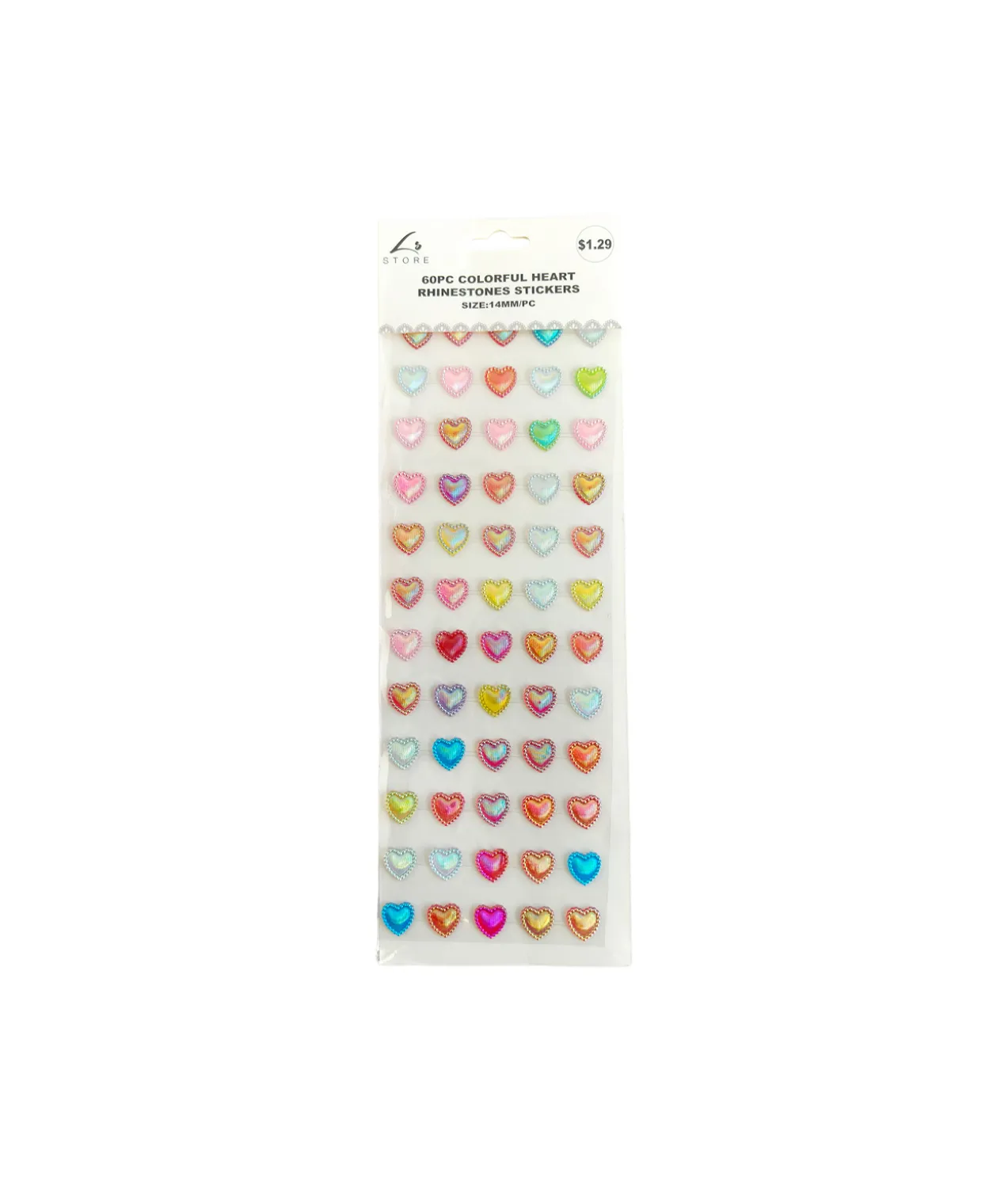 Colorful Heart Rhinestone Stickers 14mm 60pc