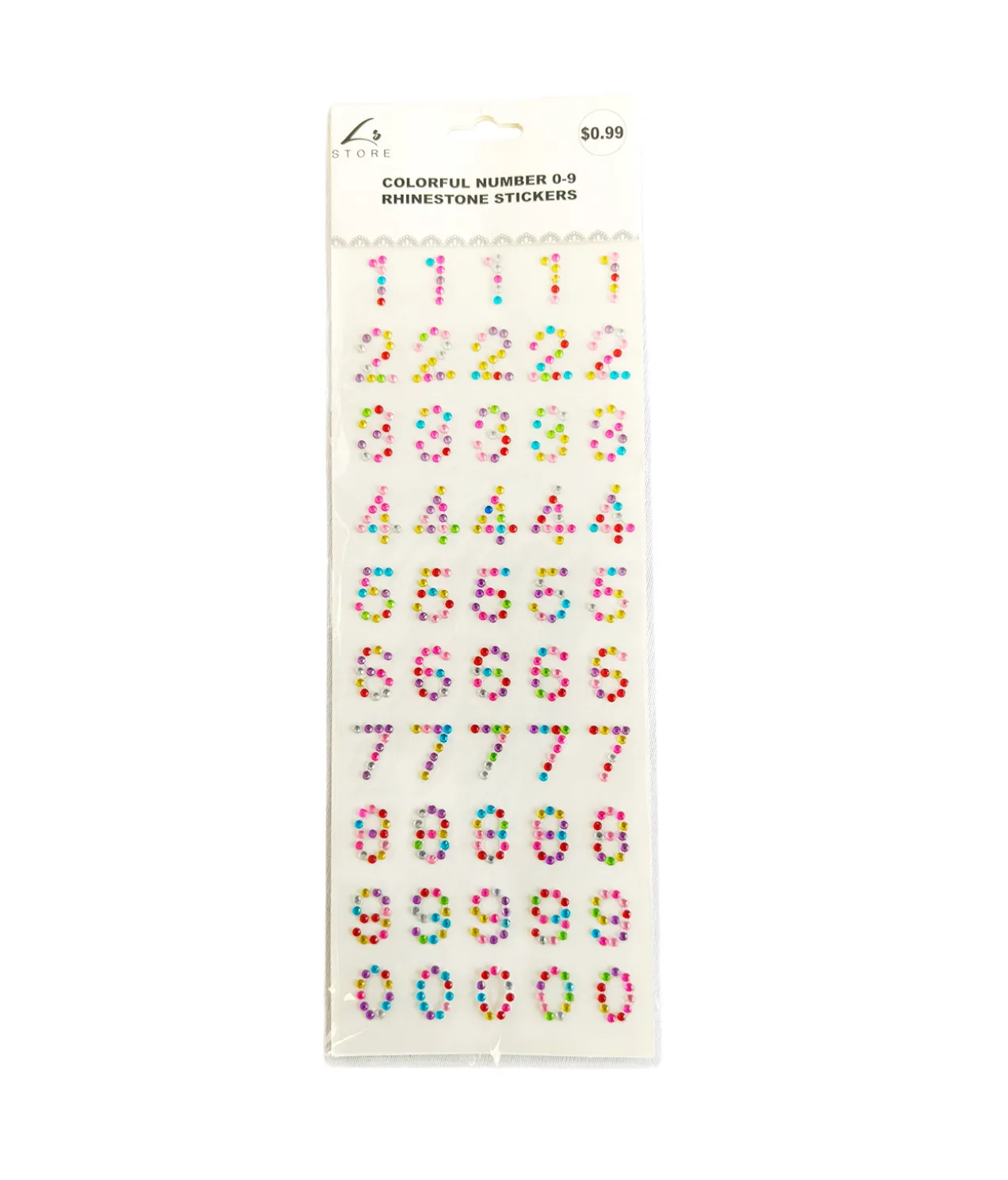 Colorful Number 0-9 Rhinestone Stickers