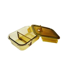 2-Comp Rectangle Amber Borosilicate Glass Container 580ml