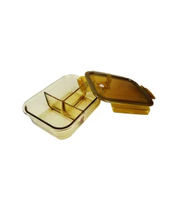 3-Comp Rectangle Amber Borosilicate Glass Container 800ml