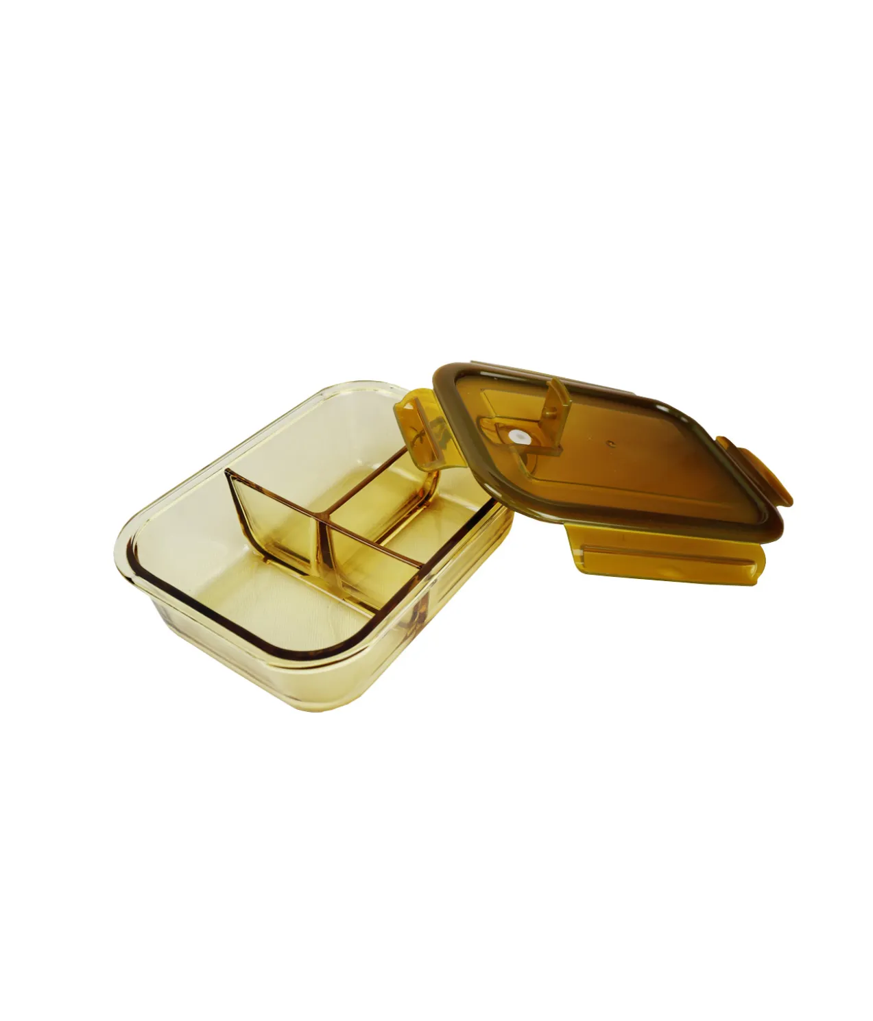 3-Comp Rectangle Amber Borosilicate Glass Container 800ml