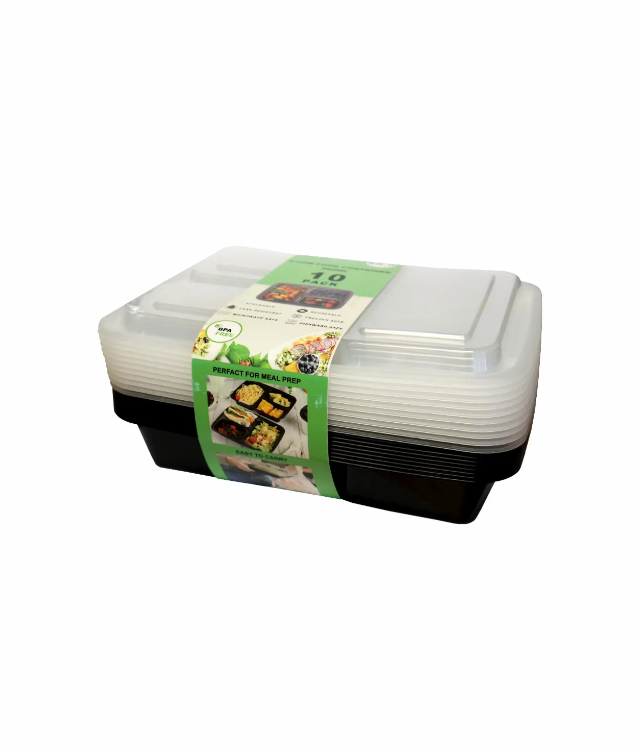 3-Comp Square Take Away Containers 10pk 900ml
