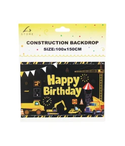 Construction Happy Birthday Backdrop 100x150cm