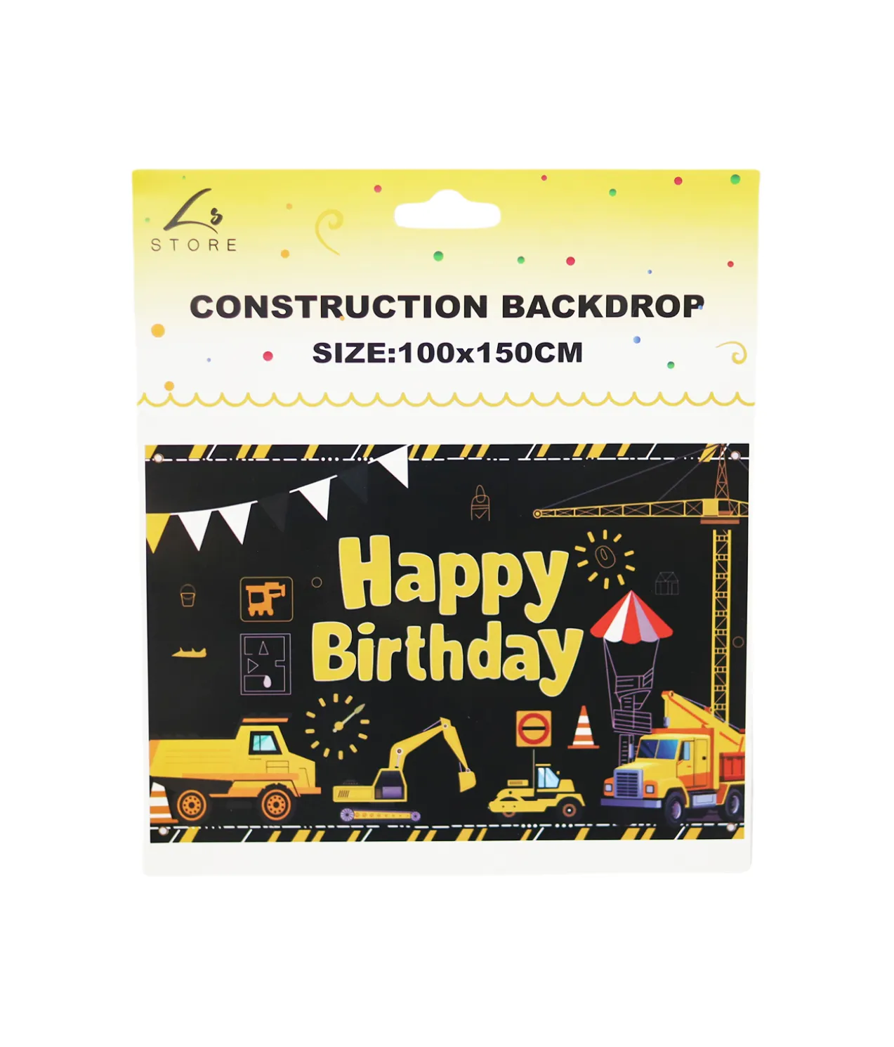 Construction Happy Birthday Backdrop 100x150cm