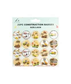 Construction Theme Badges 3.8cm 20pk
