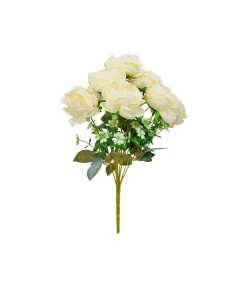 Cream Peony Rose Bush 9 Head 40cm