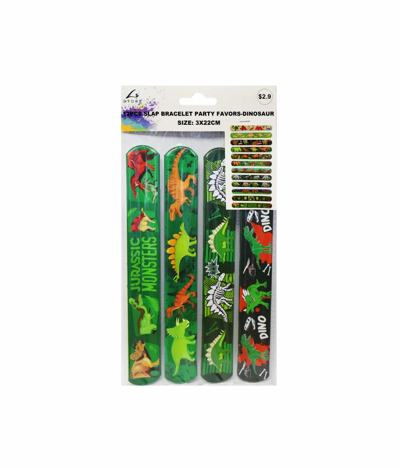 Dinosaur Design Slap Bracelet Set 12pc