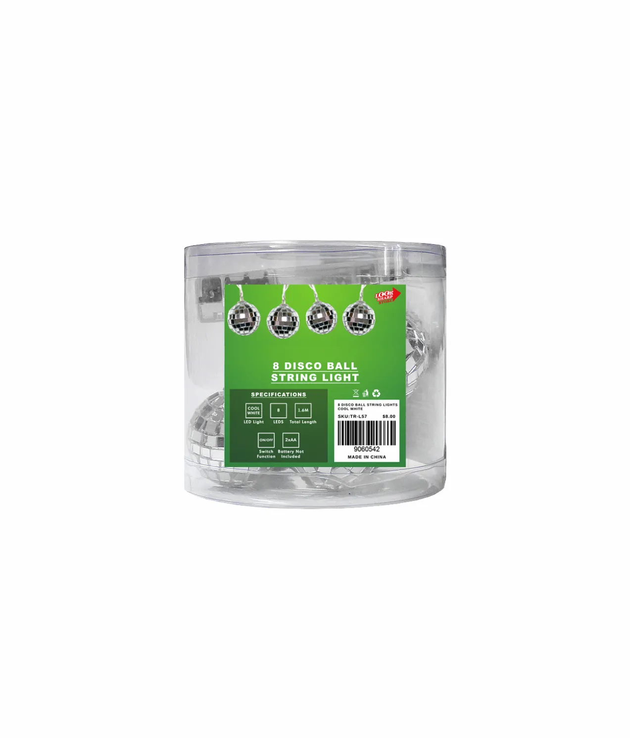 Disco Ball Cool White String Lights 8 LED