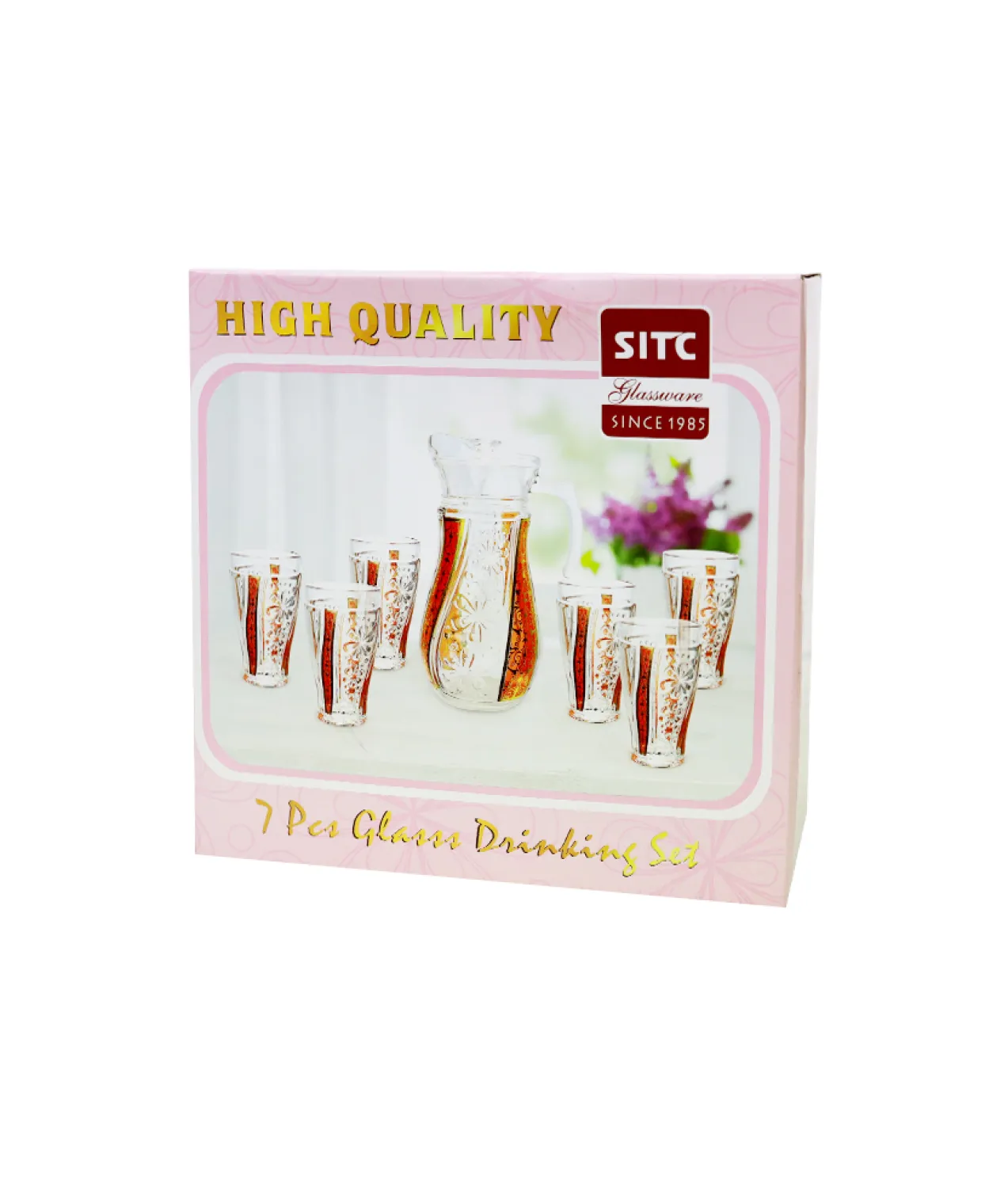 Floral Glass Jug and Drinking Glasses Set 1500ml
