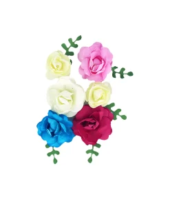 Fuchsia+Blue Artificial Craft Rose Flowers 6pc 4.5cm
