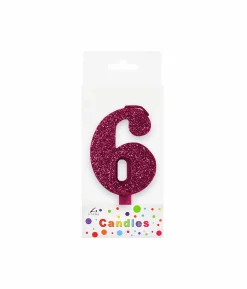 Glitter Magenta Number Candle 6
