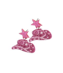 Glitter Pink Hat Earrings 4x4cm