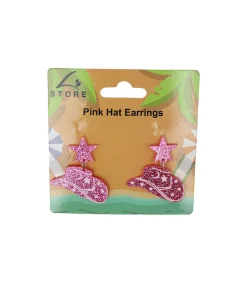 Glitter Pink Hat Earrings 4x4cm