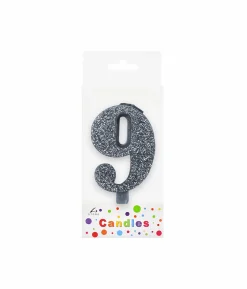 Glitter Silver Number Candle 9
