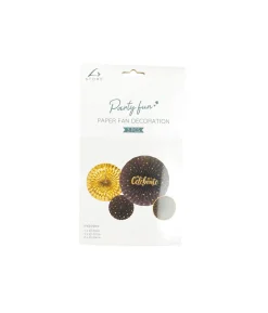 Gold Black Paper Fan Decoration Kit 4pc