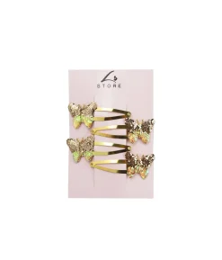 Gold Glitter Butterfly Shape Hair Clip Set 4pk