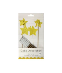 Gold Glitter Cake Candle Topper Set
