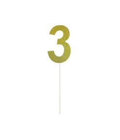 Gold Glitter Cake Topper Number 3