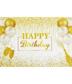 Gold Happy Birthday Banner Backdrop 100x150cm