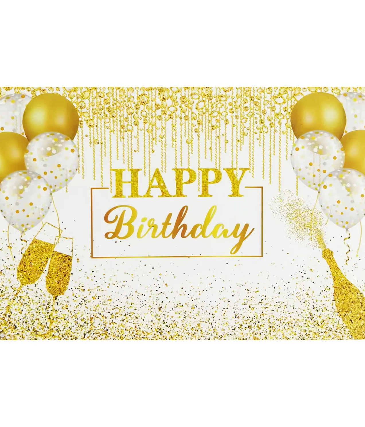 Gold Happy Birthday Banner Backdrop 100x150cm