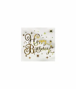 Gold Happy Birthday Paper Napkins Small 20pc