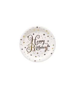Gold Happy Birthday Paper Plates 12x7in