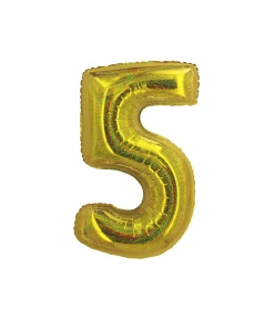 Gold Holographic Foil Number Balloon 5