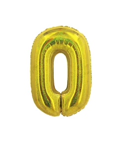 Gold Holographic Foil Number Balloon 0