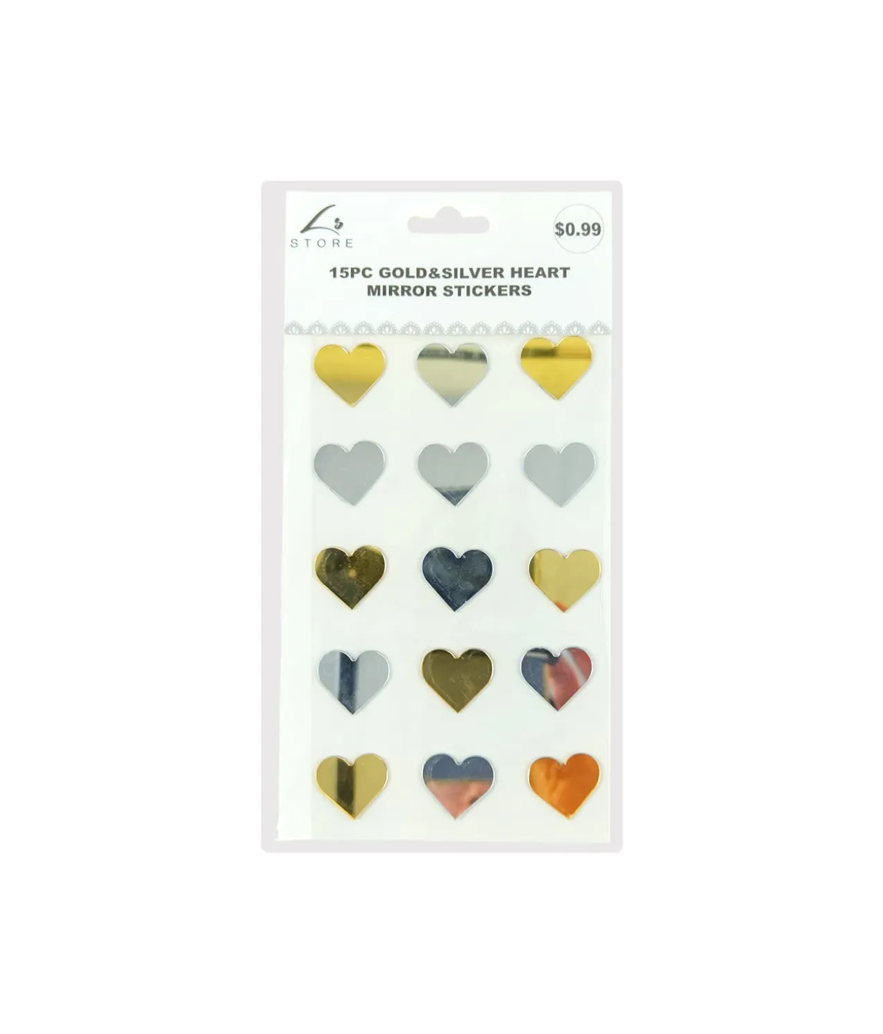 Gold&Silver Heart Mirror stickers 15pc