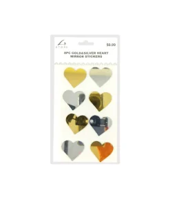 Gold&Silver Heart Mirror stickers 8pc
