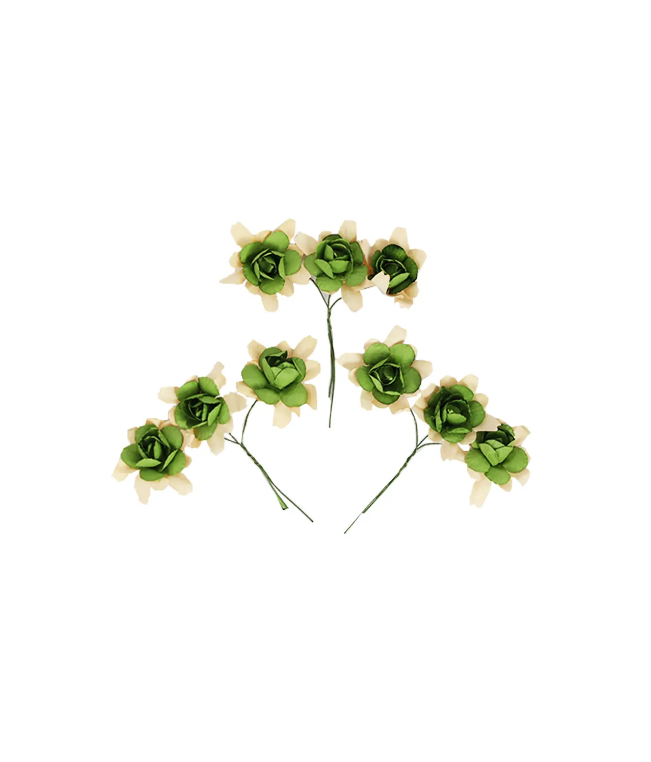 Green Artificial Craft Rose Flowers 9pc 4.5cm